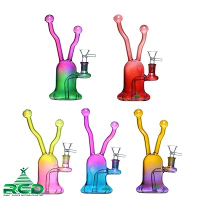 WATER PIPE IRIDESCENT DOUBLE HORN PR816 1CT